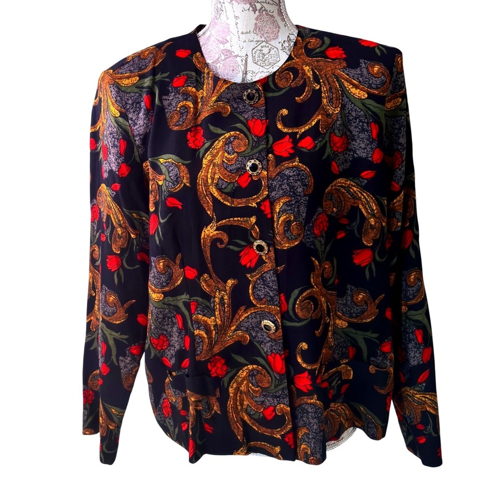 Vintage Beauty & the Best shirt Black‎ Gold Red Floral Paisley Blazer Jacket